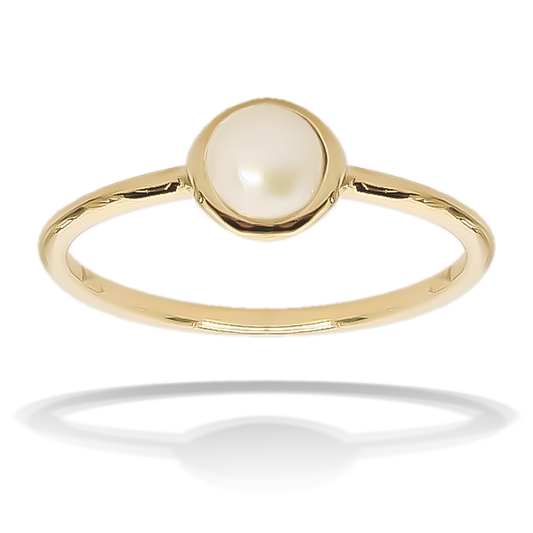 Single Petite Mabe pearl set in a bezel ring in 9ct Yellow Gold