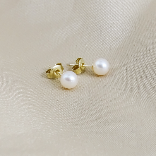 Fresh Water Pearl Solitaire Huggie Studs in 9ct Yellow Gold