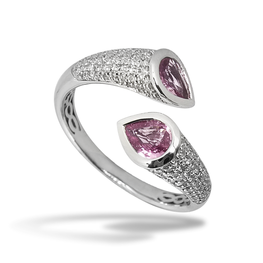 0.35ct Pink Sapphire Pear Duet Design Ring in 9ct White Gold