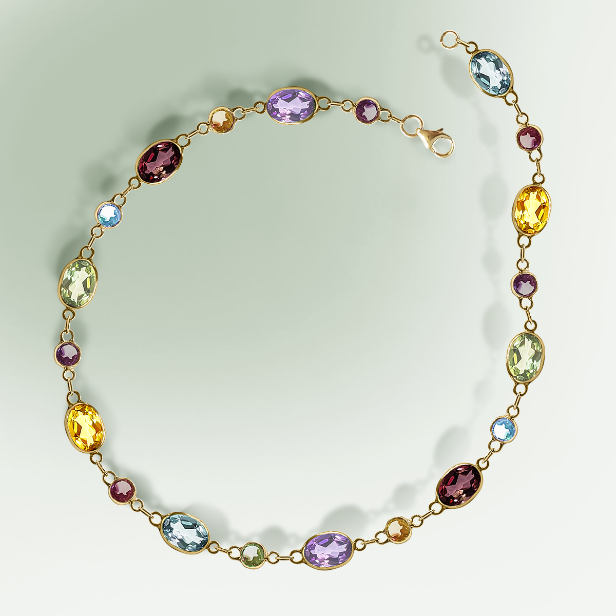 Tutti Frutti Oval and Round Gemstone Bracelet in 9ct Yellow Gold