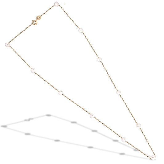 45cm Natural Freshwater Light Pearl Necklace in 9ct Yellow Gold