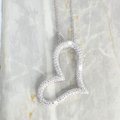 Big covered Heart Necklace in Sterling Silver