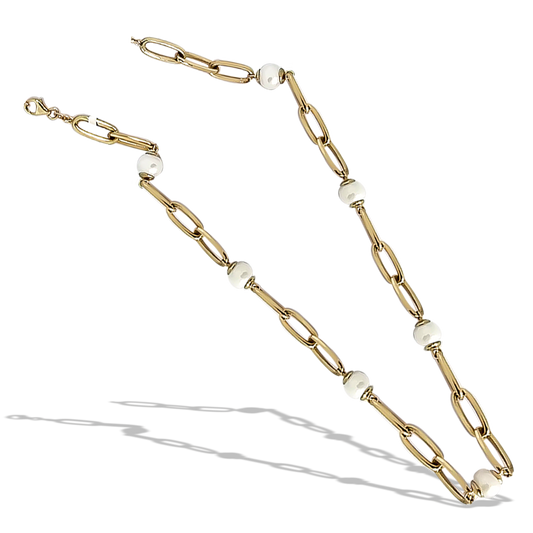 50cm Natural Freshwater Light Pearl Paperclip Necklace in 9ct Yellow Gold