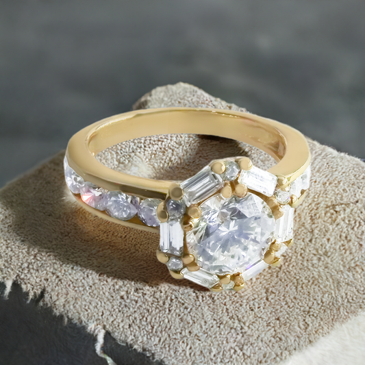 1.05ct Lab-Grown Diamond Baguette Halo Ring in 9ct Yellow Gold
