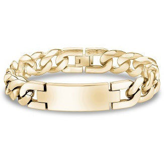 ARZ Steel 14mm Gold ID Plate Cuban Link Bracelet