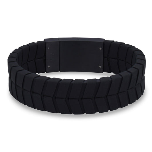 ARZ Steel 18mm Black Tight Rubber Woven Bracelet