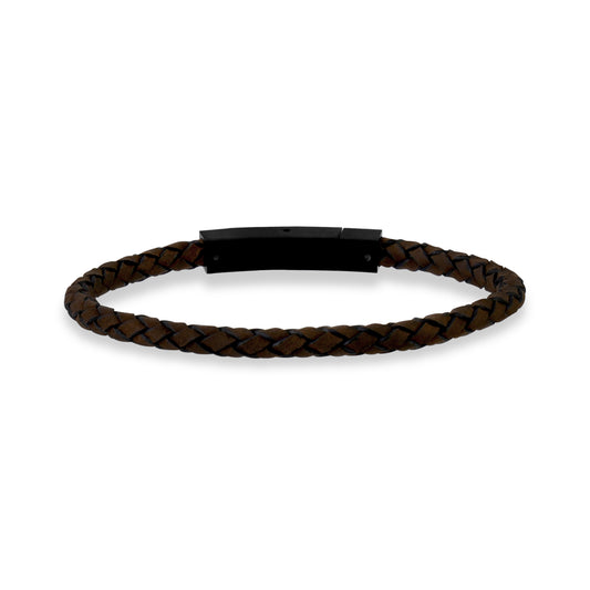 ARZ Steel Brown Cross Weave with Black Bracelet