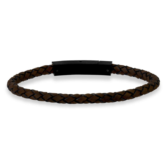 ARZ Steel Brown Cross Weave with Black Bracelet