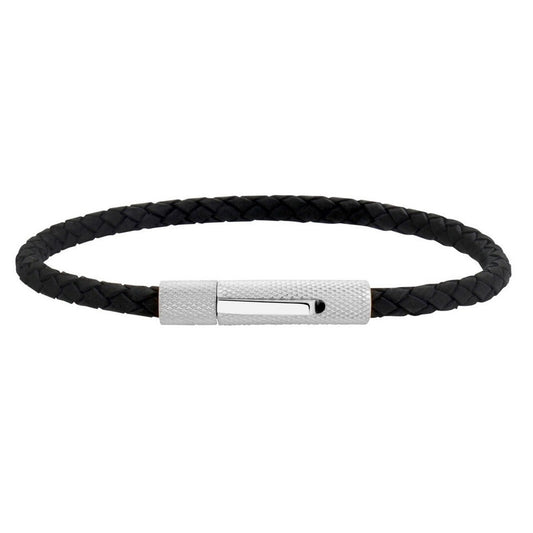 ARZ Steel Thin Rugged Silver Clasp Leather woven Bracelet