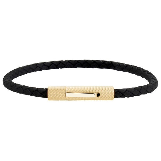 ARZ Steel Thin Rugged Gold Clasp Leather woven Bracelet
