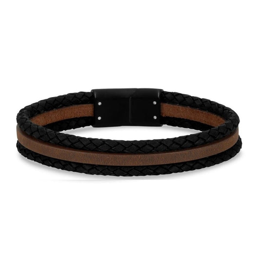 ARZ Steel Black Cross Weave with Brown Bracelet