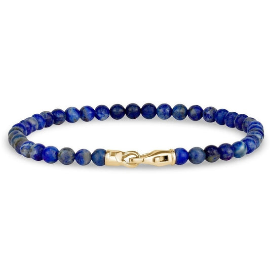 ARZ Steel Tigers Eye Bracelet Blue with Gold Clasp