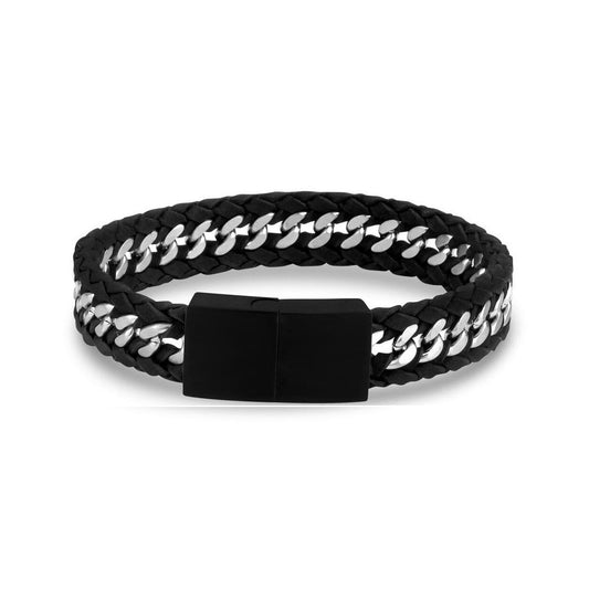 ARZ Steel Silver and Black Weaved Bracelet