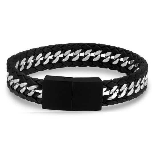 ARZ Steel Silver and Black Weaved Bracelet