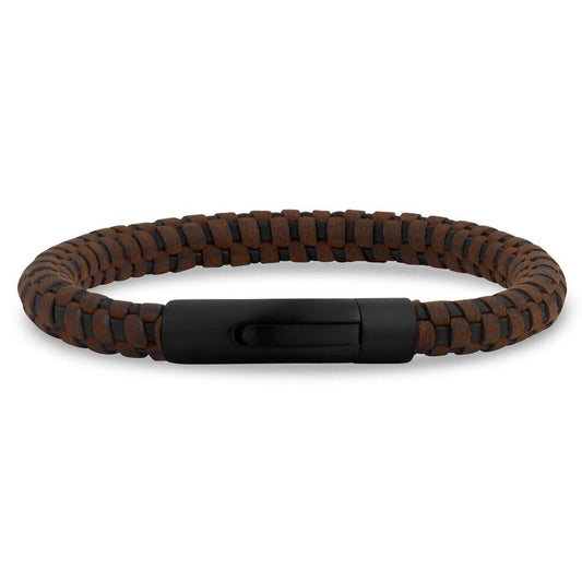 ARZ Steel Black and Brown Woven Round Bracelet