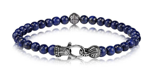 ARZ Steel Tigers Eye Bracelet Blue with Gold Clasp