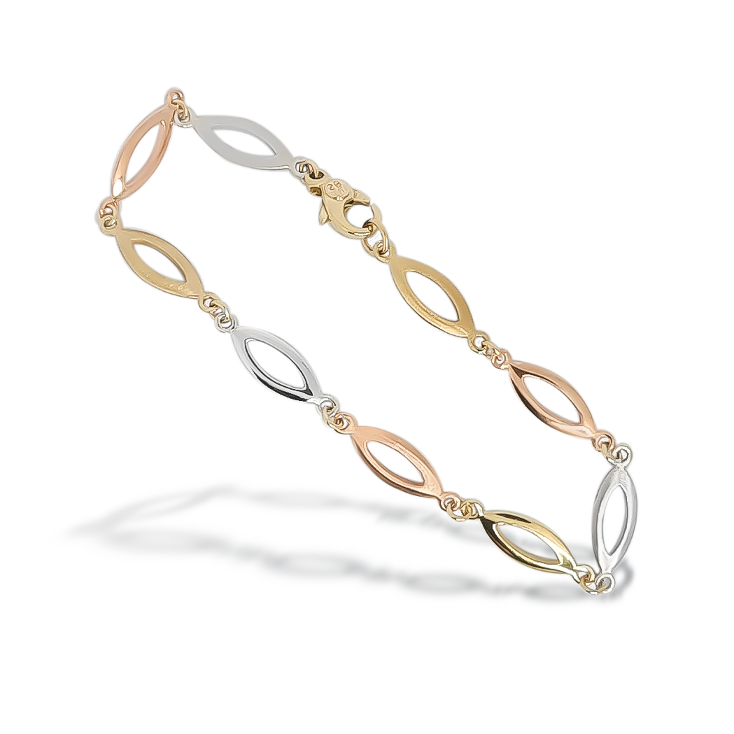 19cm Petite Marquise Link Polished and Matte Bracelet in 9ct Gold