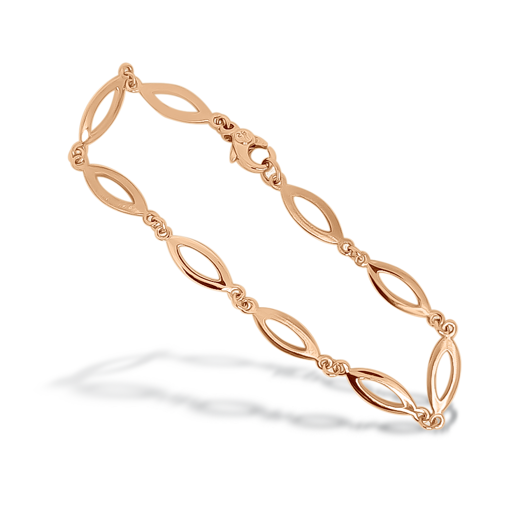 19cm Petite Marquise Link Polished and Matte Bracelet in 9ct Gold