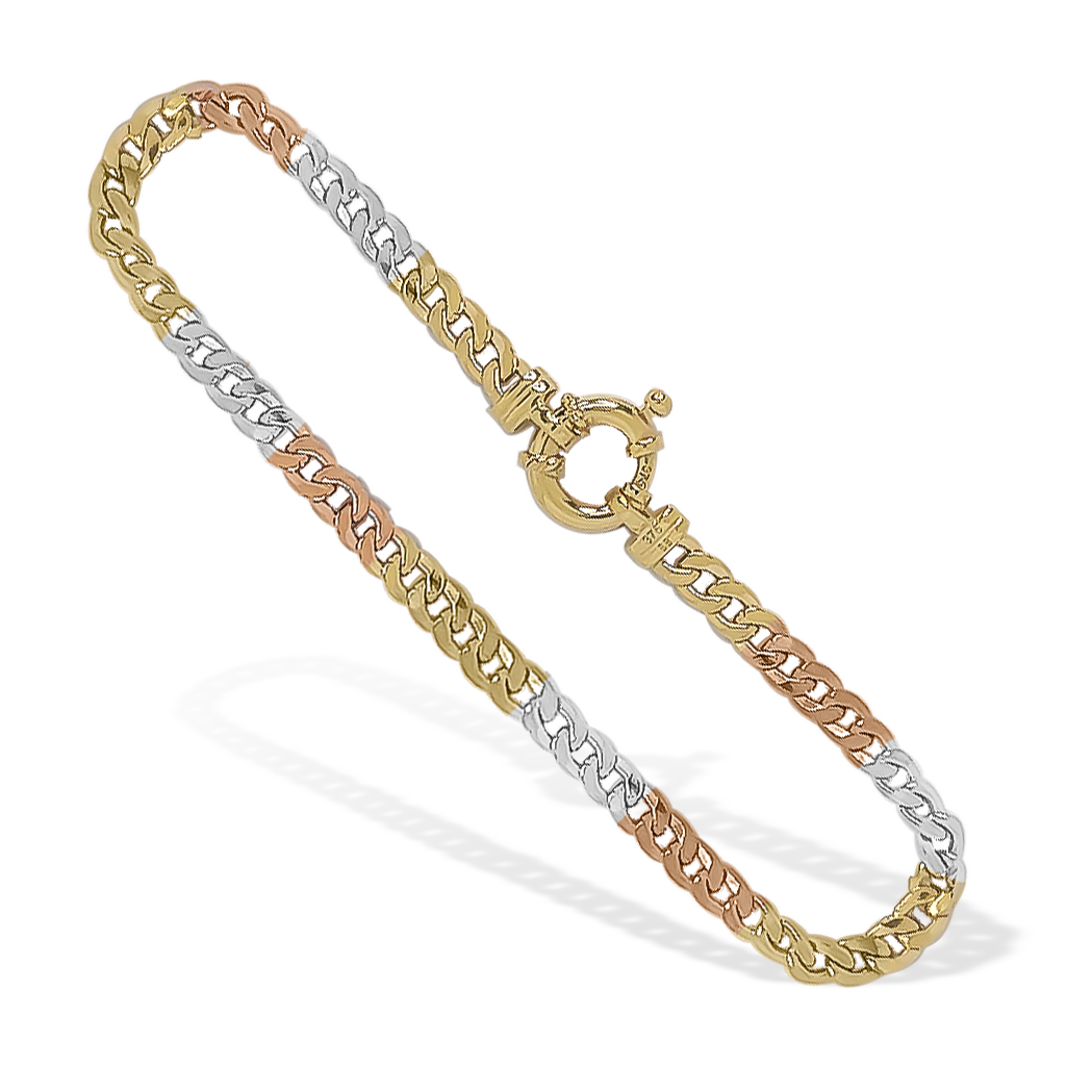 19.5cm Petite Curb Link Bracelet in 9ct Tri Gold