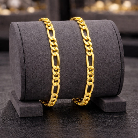 20cm Thick 3+1 Gentlemen's Figaro Bracelet in 9ct Yellow Gold - BA966