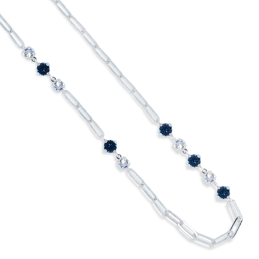 50cm Navi Deep Blue and Clear Crystal Paperclip Necklace in 925 Sterling Silver