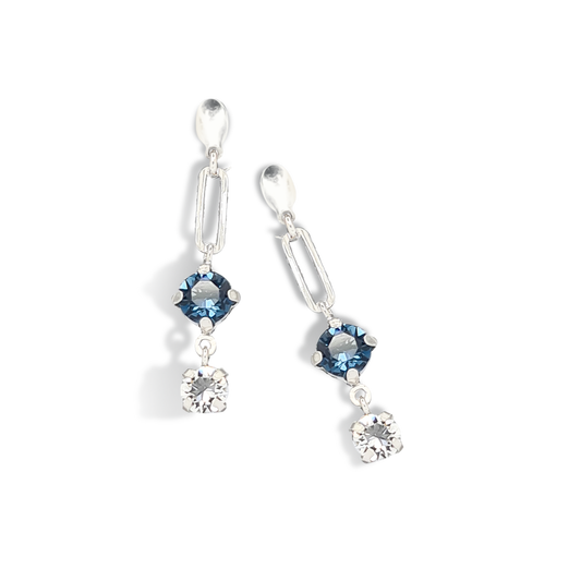 3.5cm Navi Deep Blue and Clear Crystal Drop studs in 925 Sterling Silver