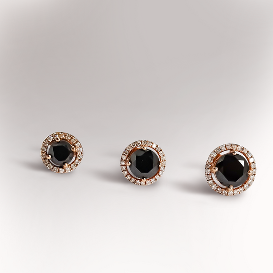 Black Diamond Halo Studs in 9ct Rose Gold