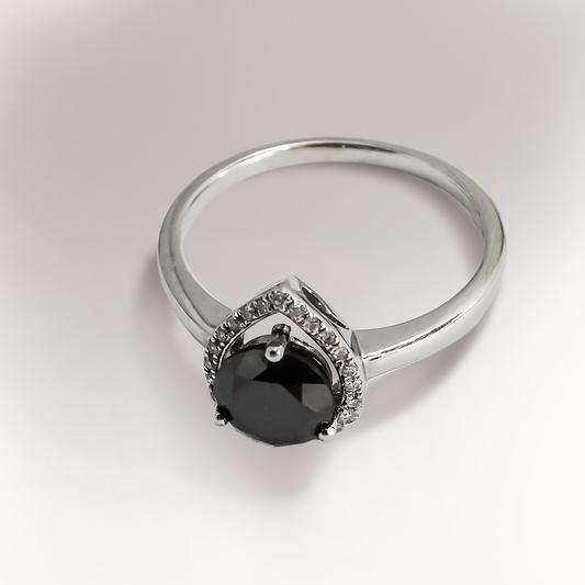 0.75ct Black Diamond set in a Pear Halo Ring in 9ct White Gold