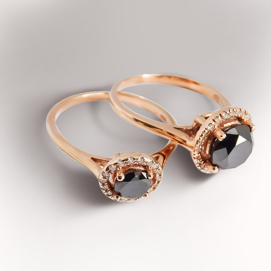 Perfect Pair Black Diamond Halo Ring in 9ct Rose Gold