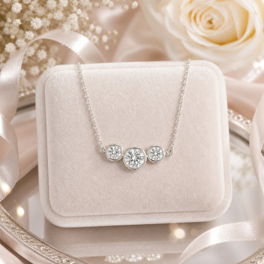 0.53ct Lab-Grown Diamond Trilogy Necklace in 9ct White Gold – Round Brilliant Cut