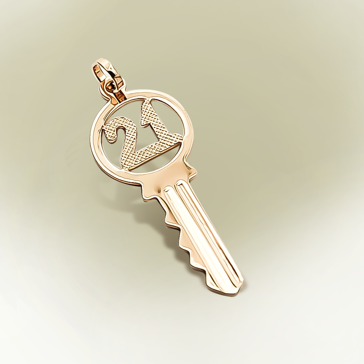 15mm Deco 21th Birthday Key Charm 9ct Yellow Gold