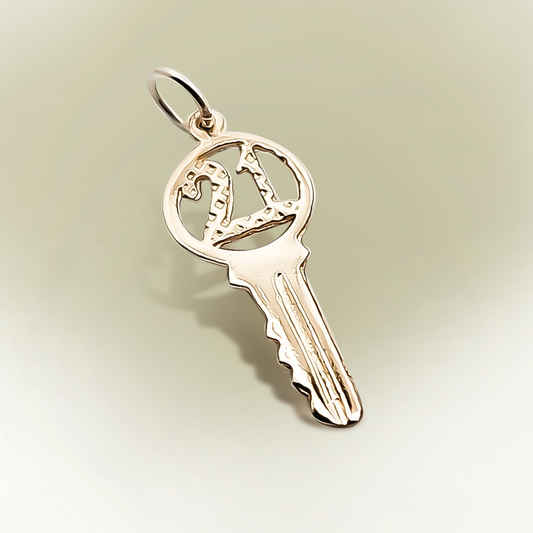 15mm Diamond 21th Birthday Key Charm 9ct Yellow Gold