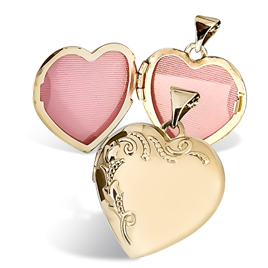 20mm Heart Floral Pointillism Locket 9ct Yellow Gold Pendant