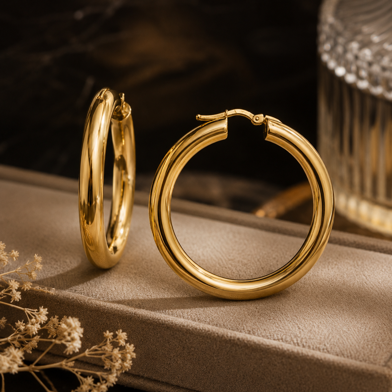 9ct Yellow Gold 41mm Tube Hoop Earrings
