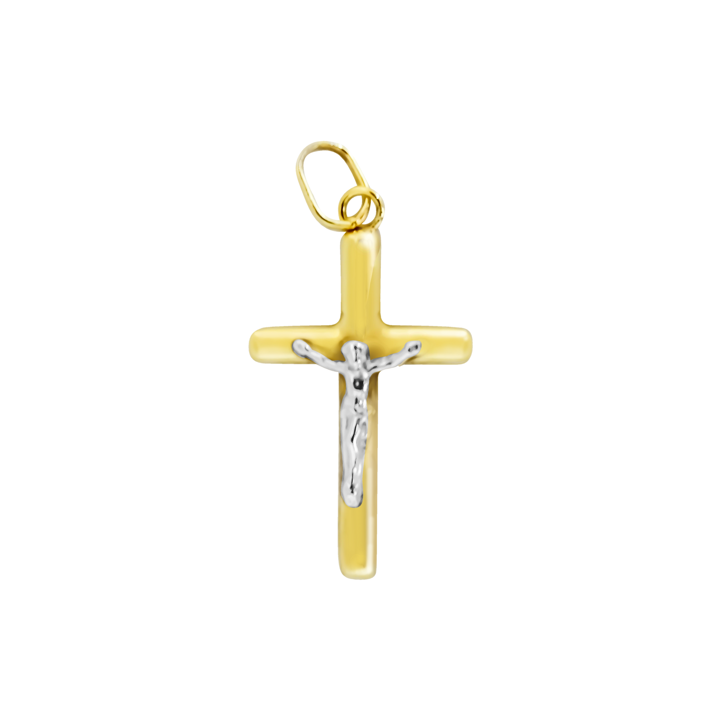 Two Tone Crucifix Pendant Charm in 9ct Yellow Gold
