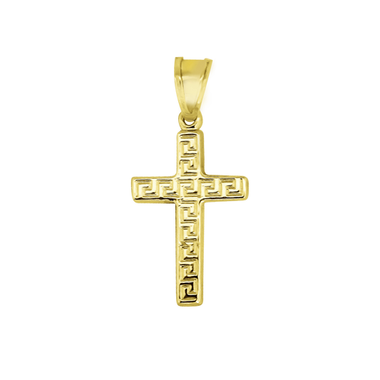 Patterned Cross Pendant Charm in 9ct Yellow Gold