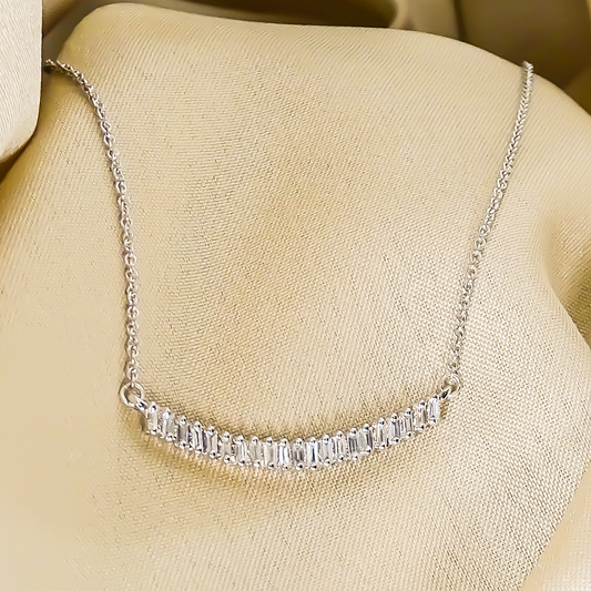0.17ct Diamond Baguette Wave Bar Pendant in 9ct White Gold