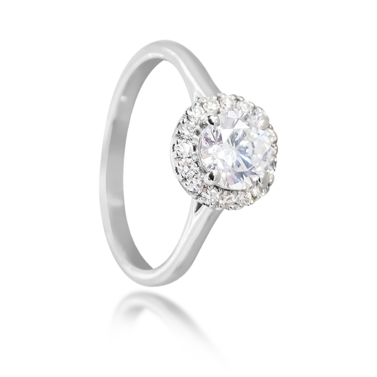 1.03ct Lab-Grown Brilliant Diamond Halo Engagement Ring in 18ct White Gold