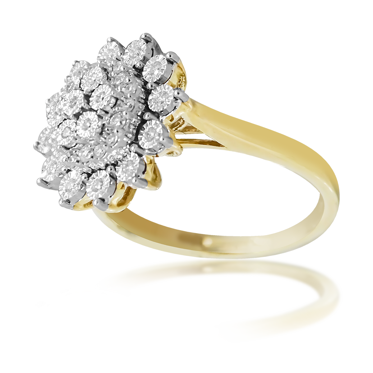 0.25ct Diamond Illusion Sun Flower Dress Ring in 9ct Yellow Gold