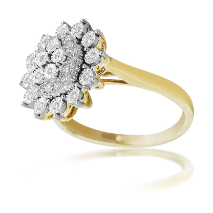 0.25ct Diamond Illusion Sun Flower Dress Ring in 9ct Yellow Gold