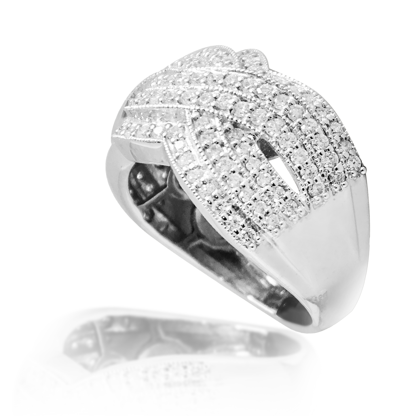 1.00ct Full Cluster Crossover Design Diamonds Ring in 9ct White Gold