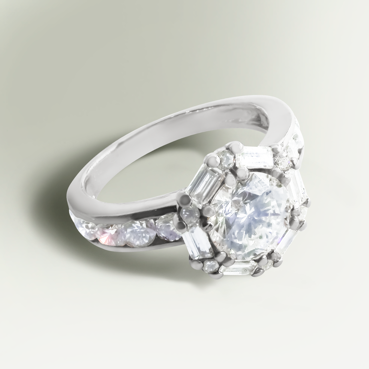 1.05ct Lab-Grown Diamond Baguette Halo Ring in 9ct White Gold