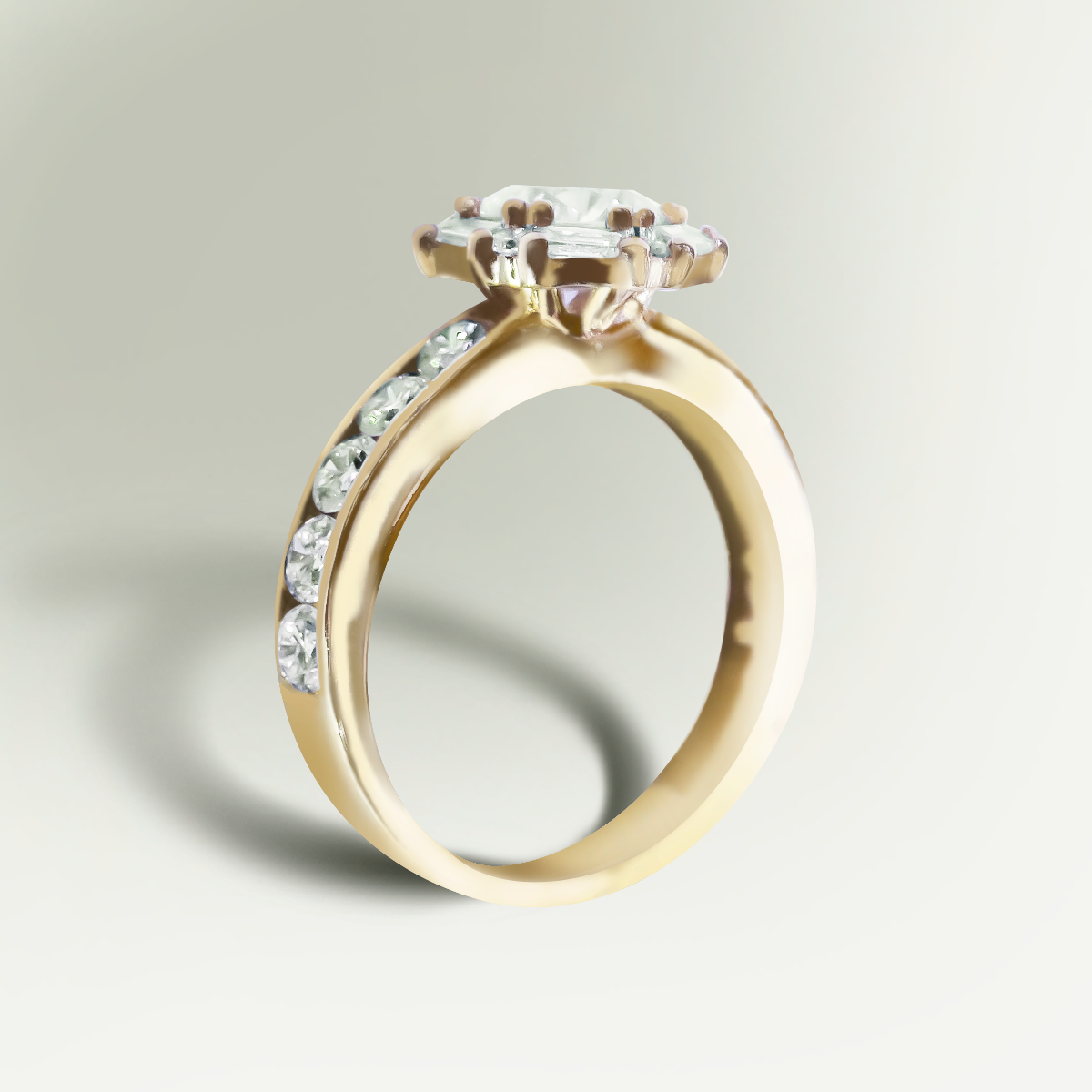 1.05ct Lab-Grown Diamond Baguette Halo Ring in 9ct Yellow Gold