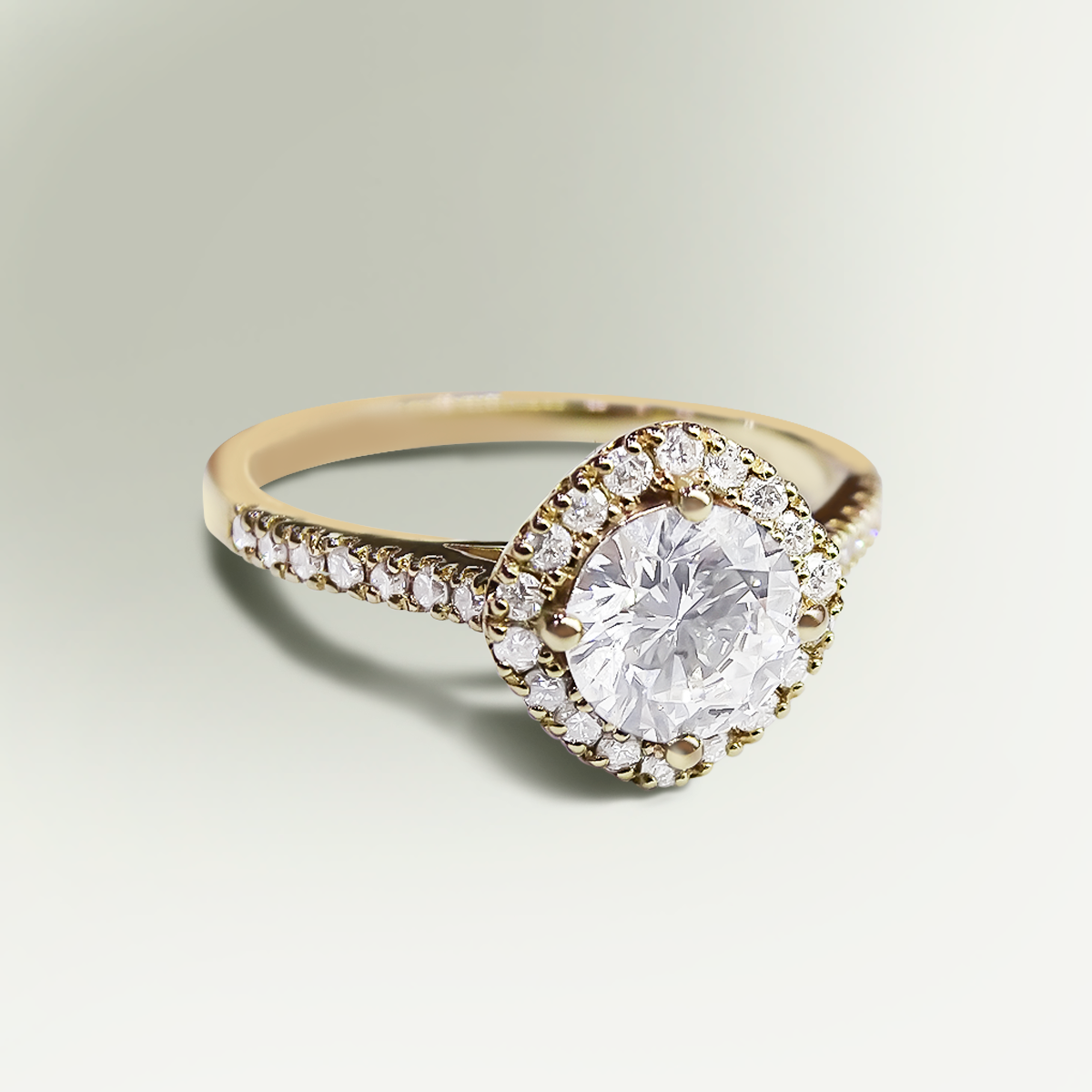 1.00ct Lab-Grown Diamond Cushion Halo Engagement Ring in 9ct Yellow Gold