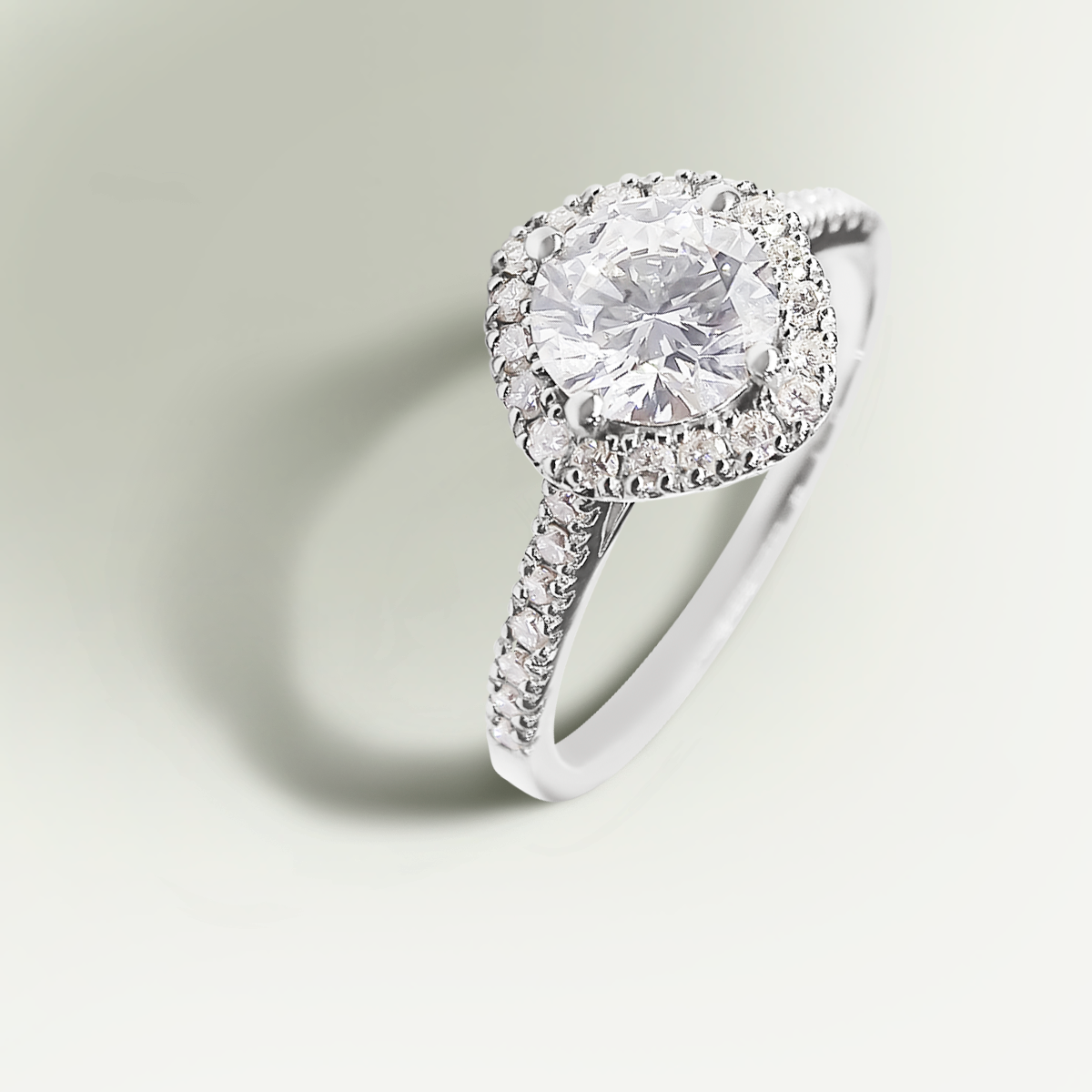 1.00ct Lab-Grown Diamond Cushion Halo Engagement Ring in 9ct White Gold