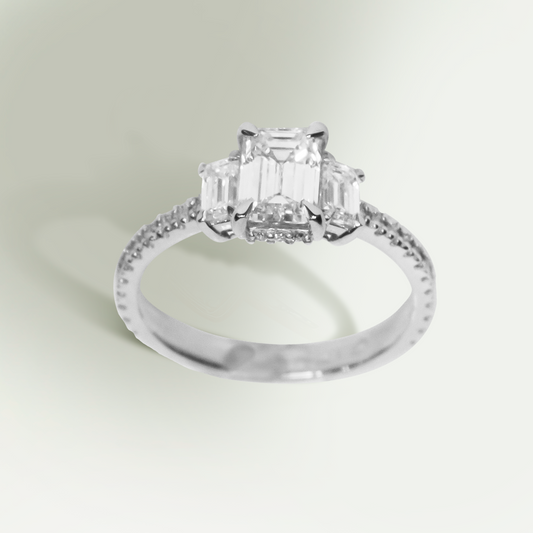 1.00ct Lab-Grown Diamond Emerald Cut Trilogy Engagement Ring in 9ct White Gold