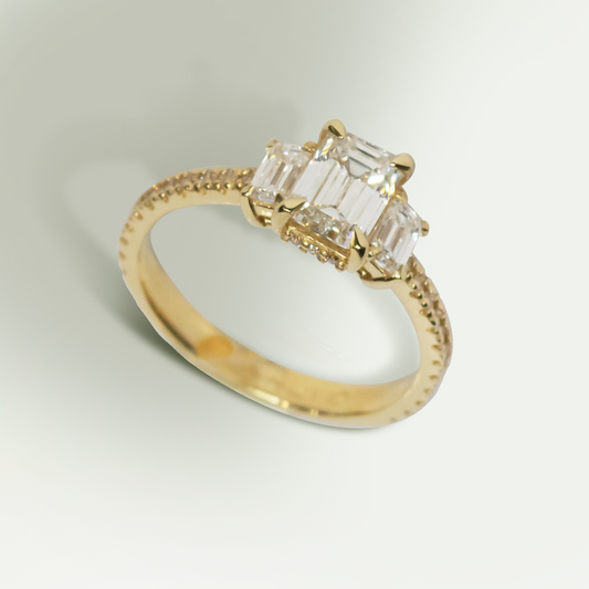 1.00ct Lab-Grown Diamond Emerald Cut Trilogy Engagement Ring in 9ct Yellow Gold