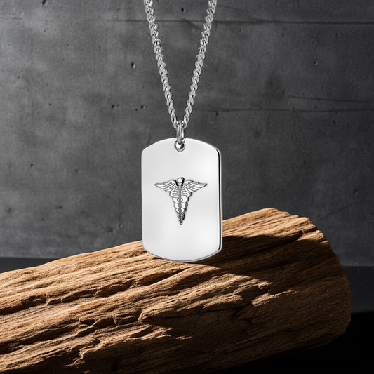 ARZ Steel Medical Embossed Bracelet and Necklace