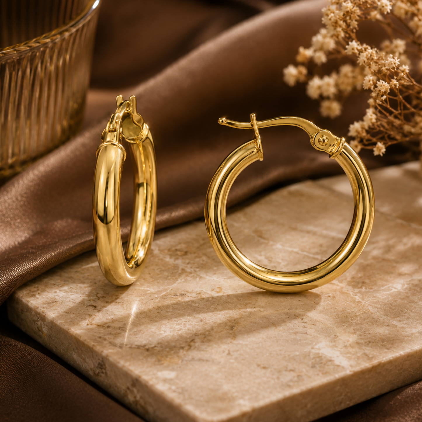 9ct Yellow Gold 20mm Tube Hoop Earrings