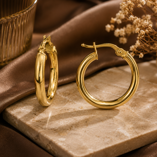 9ct Yellow Gold 20mm Tube Hoop Earrings